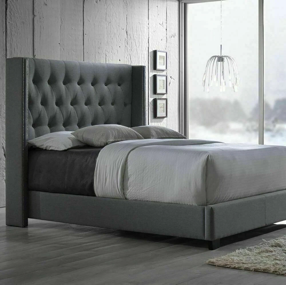 Winged Bed Frame Upholstered Frame Wing Back Bed Plush