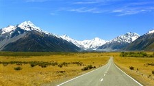 Landscape road grass snow mountains long outdoors snowy Custom Gaming Mat Desk