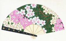 Oriental Cherry Blossoms on Dark Green FAN handpainted Needlepoint Canvas by LEE