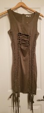 Loden Green Fringed Body Hugging Dress - Size L - NEW!