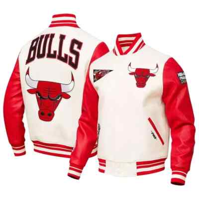 New Letterman Chicago Bulls White Wool & Red Leather Men Vintage Varsity Jacket