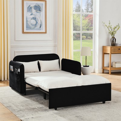 53in Velvet Convertible Sleeper Sofa Bed Modern Loveseat Couch w/ Pull Out Bed