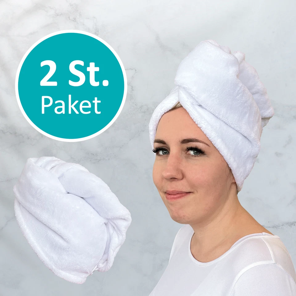 Haarturban Mikrofaser Baumwolle Mix 2x mit Knopf Weiß hochwertig TWIN STAR - Bild 1 von 1