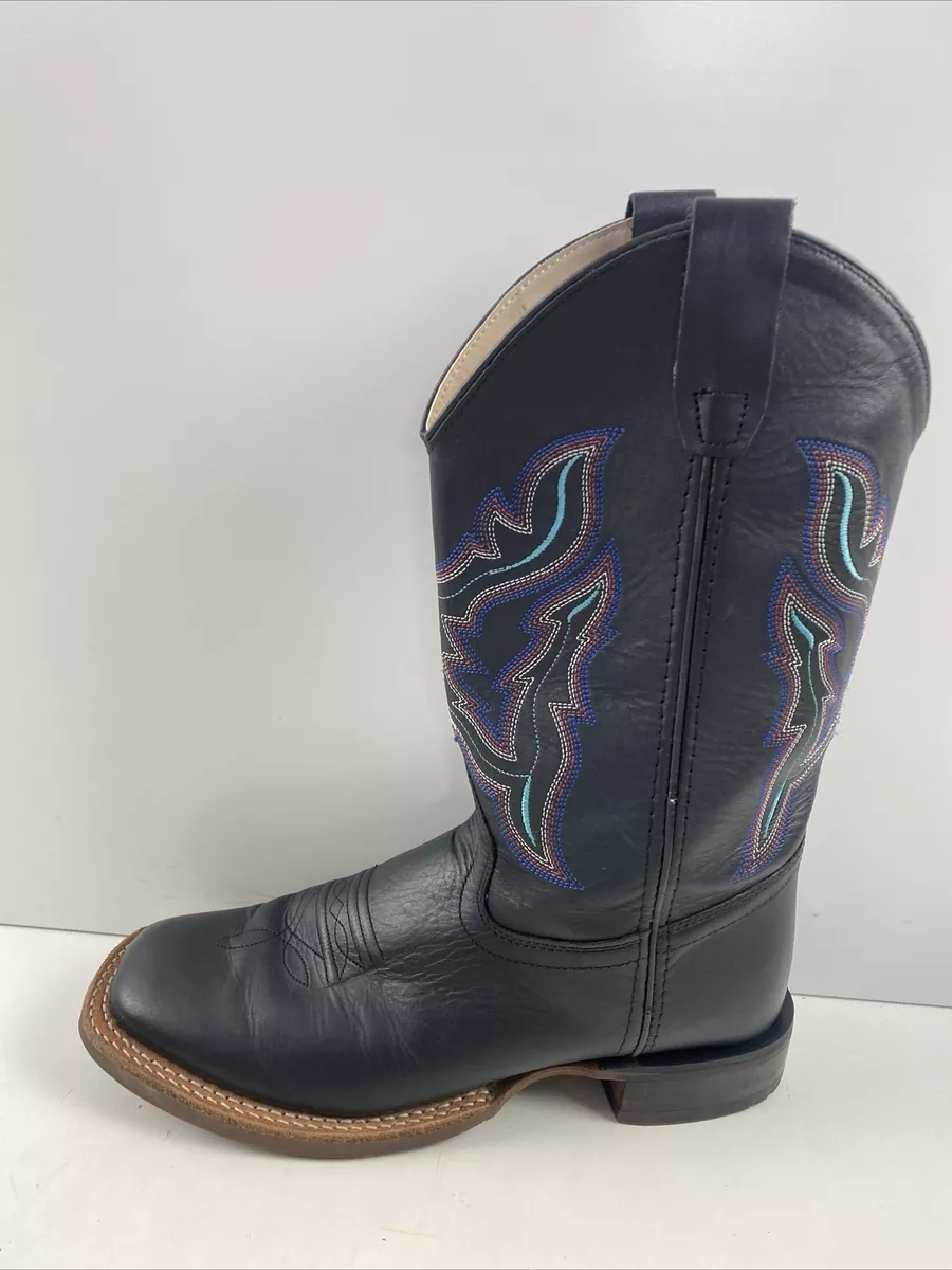 Shyanne OLD WEST Black Leather Square Toe Pull On Western Boots Girl s Size 7 D