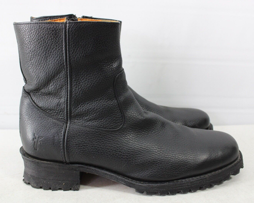 FRYE F973 G4 MEN'S 13 D BLACK LEATHER SIDE ZIP 9" ANKLE BOOTS