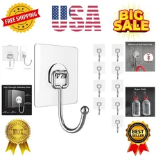 10 Pack Self-Adhesive Hooks - Heavy-Duty & Waterproof, Ideal for Kitchen & Bath