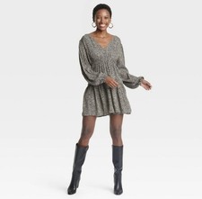 A New Day Long Sleeve V-neck Mini Dress size XXL 2XL - Leopard Print - NEW