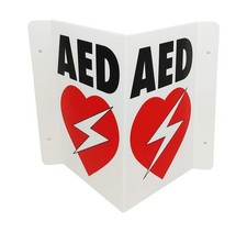 CPR Savers Foldable Panel AED Wall Sign for Business, 9 x 6 inches, White