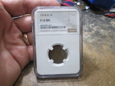 1914 D US LINCOLN CENT Coin NGC F12 FINE CONDITION