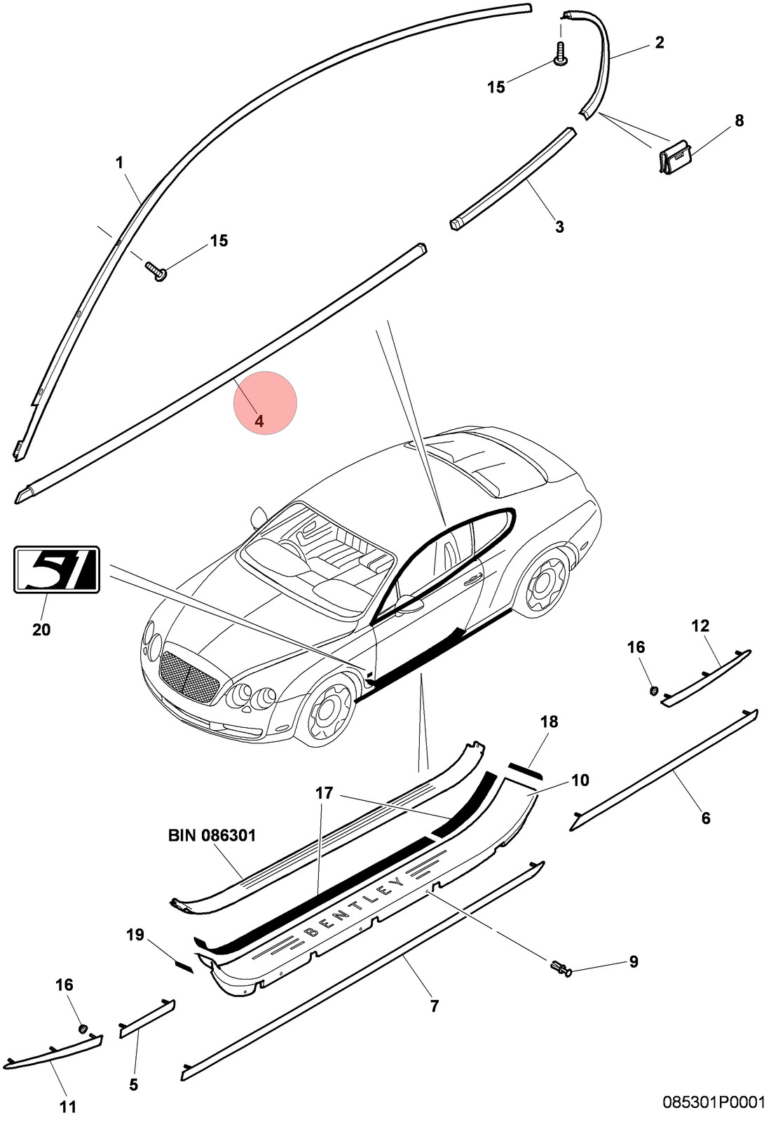 Bentley Continental GT Speed 2004-2010 Front Right Upper Trim molding