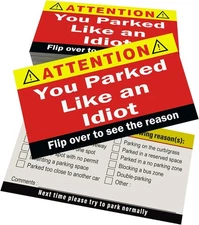 Bad Parking Cards - 100 Pcs Attention You Parked Like an Idiot 3.5x2", Red