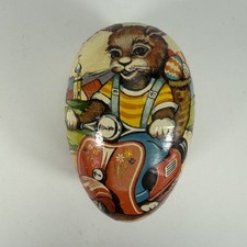 Vintage Easter Paper Mache Egg Bunny Scooter Germany 9" Candy Container Set