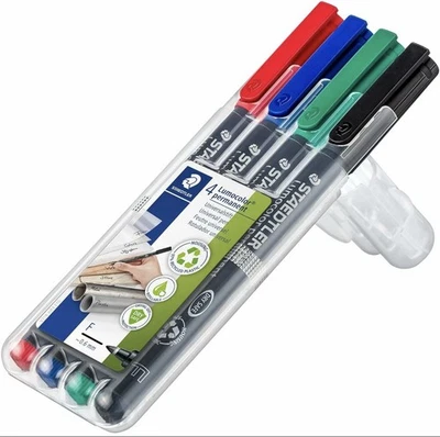 STAEDTLER Lumocolor Permanent Marker Pen Fine Wallet of 4 Assorted Colours