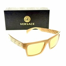 VERSACE SQUARE SUNGLASSES BEIGE GOLD BROWN YELLOW LENS MOD. VE 4445 5411/74
