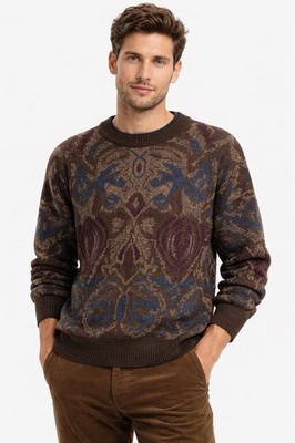 Vintage Wrights Bridge Mens L Wool Blend Crewneck Patterned Sweater Retro