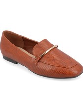JOURNEE COLLECTION Womens Brown Pebbled Metal Wrenn Toe Slip On Loafers Shoes 10