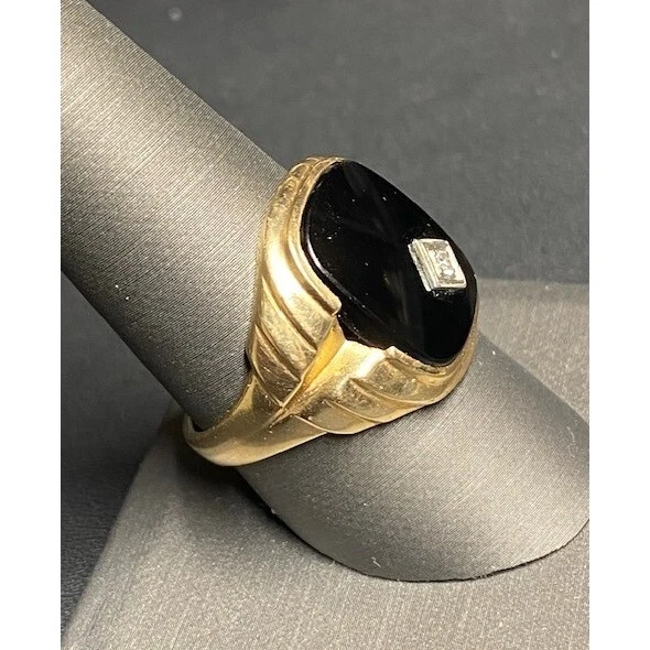 ANILLO HOMBRE ÓNIX AMARILLO Y DIAMANTE SELLO ORO TALLA 9.5 CIELO Foto 3 de 4