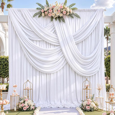20x12ft White Backdrop Curtain for Wedding Parties, 4 Panels 5x12 ft Each