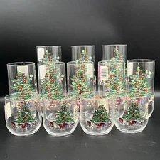 12 Vintage Luminarc Noel Christmas Tree Glasses 8, 16oz Tumblers - 4, 8oz Juice