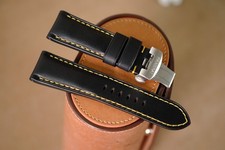 Handmade Black PAM Officine Panerai strap white stitching size 24 with clasp 