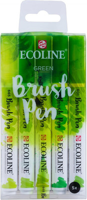 Ecoline Brush Pen-Set Mit 5 Flüssigen Aquarellstiften   Grüntöne | Mischbare Pin