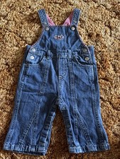 Vintage 3-6 Months 90s Faded Glory Overalls Denim Jean Embroidered Flowers
