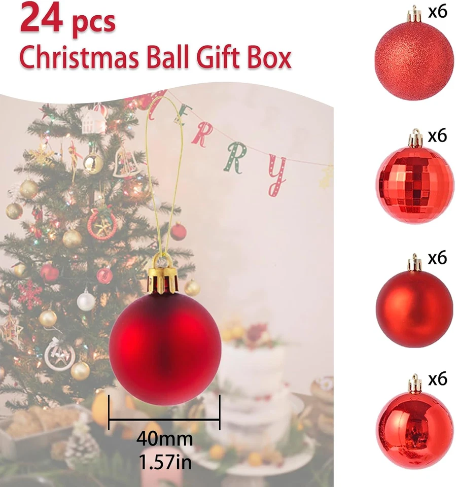 24 Palline Di Natale 4Cm - Decorazioni Natalizie in Plastica, Rosso, Argento, Or - Immagine 2 di 4