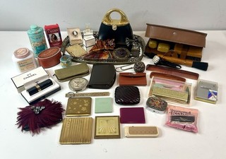 Vintage Toiletry Vanity Mix Lot Shaving Manicure Compacts Empty Chanel Bottl