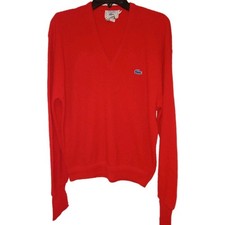 Izod Lacoste Red PullOver V-Neck Long Sleeve Sweater Men's Sz L Vintage