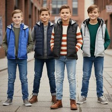 Boys Gilet Kids Toddler Sleeveless Hooded Padded Lined Bodywarmer Jackets 1-13