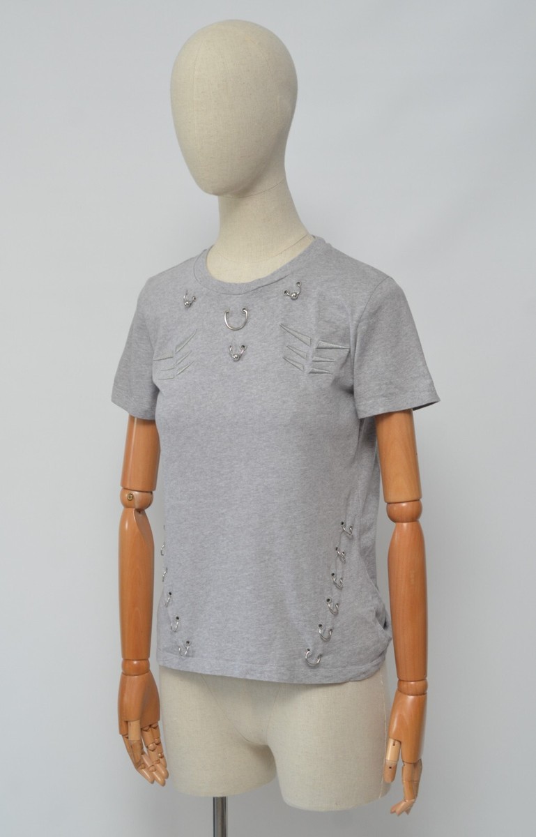 MUGLER Paris Women's Grey Pierced Grommet Tee Shirt Size M