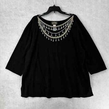 Bob Mackie Wearable Art Sweater Blouse Womens 3X Beaded Dangling Pearls Top