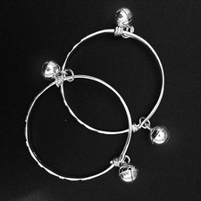 Solid Sterling Silver BABY Twin Bangles-130-Bell Charms- Highly Polished