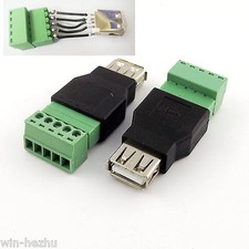 5pcs USB 2.0 Type A Female Jack to 5 Pin Screw with Shield Terminal Plug Adapter