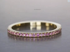 Natural Pave Pink Sapphire Half Eternity Wedding Stack Band Ring Solid 14k Gold