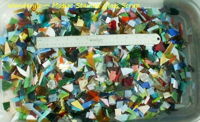 1 LB (200+) STAINED GLASS MOSAIC PIECES ~Mixed Color Shape Texture 1'' & smaller 