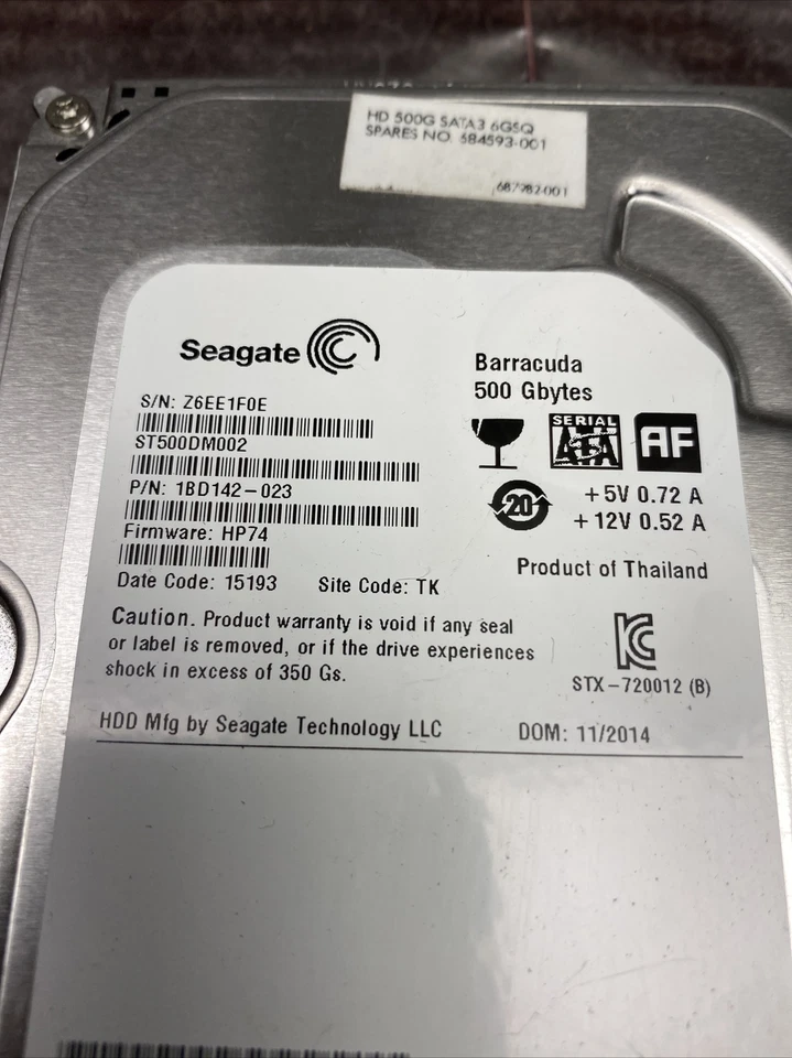 Used Seagate Barracuda ST500DM002 500GB SATA III 3.5 in Desktop Hard Drive - Image 4 of 4