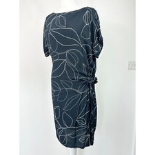 Mint Velvet Fifi Dress Size 12 Leaf Pattern Tie Side Navy Blue