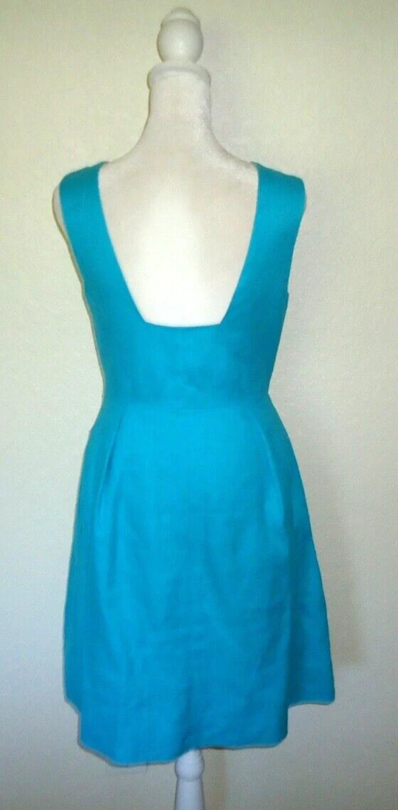 Abito Kate Spade New York aderente e svasato linea A lino scollo a V tasche taglia 2