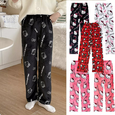 Damen Winter Kawaii Kitty Flanell Schlafanzughose Pyjamahose Lounge Schlafhose~
