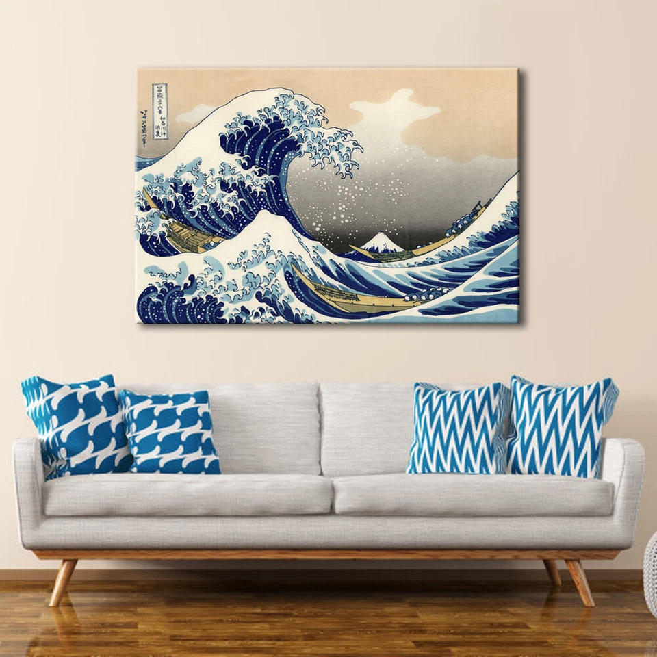 Abstract Canvas Print Painting Pic Home Wall Art Decor Blue Seascape Framed - Image 3 of 4