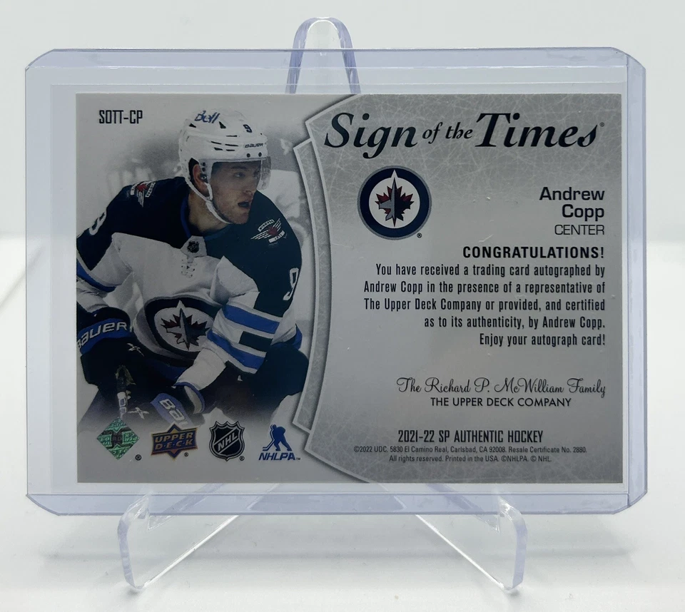 2021-22 SP AUTHENTIC ANDREW COPP SIGN OF THE TIMES AUTO SOTT-CP UPPER DECK - Image 2 of 3