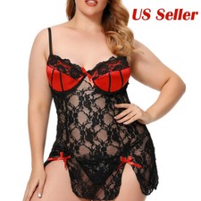 Plus Size Babydoll for Women See Through Lace Lingerie with G-String Chemise