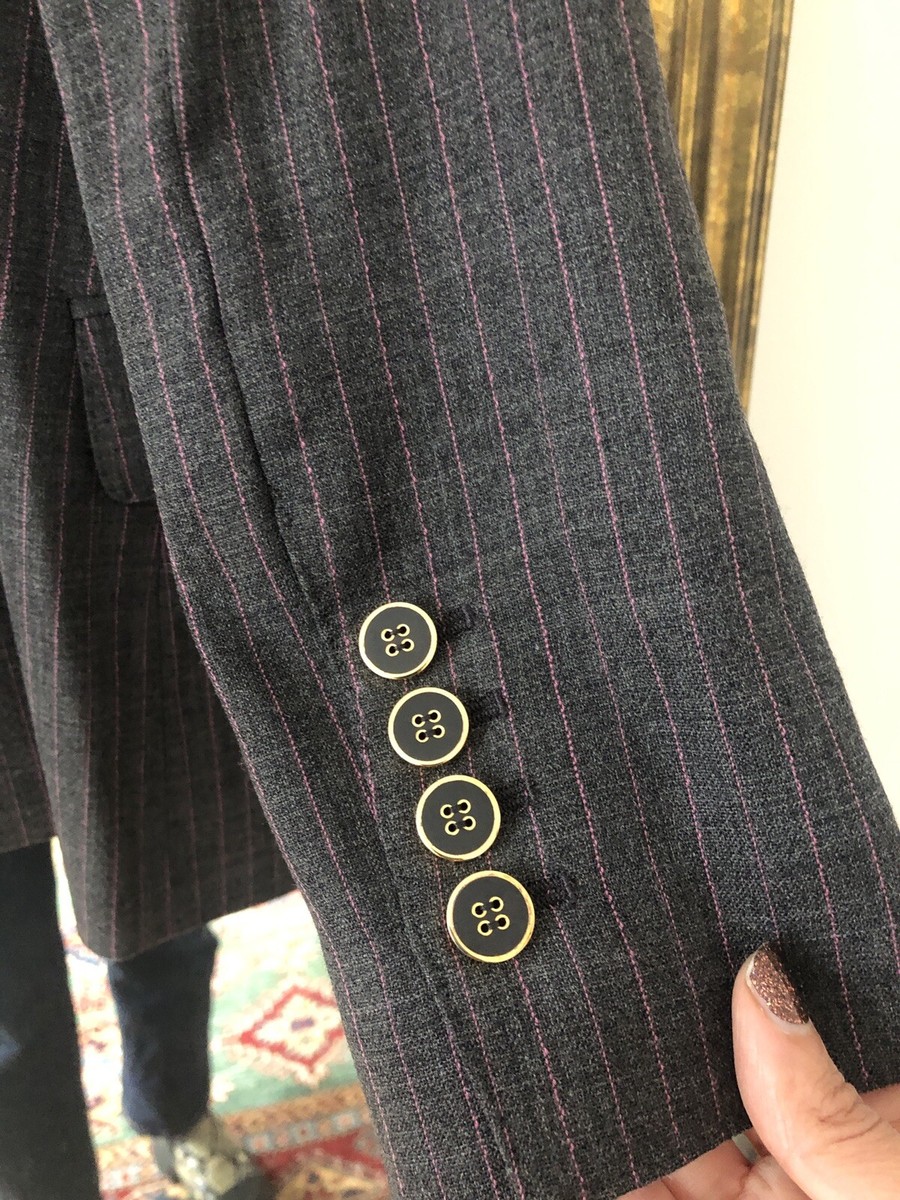 DOLCE & GABBANA WOMENS LEOPARD LINED DARK GRAY PINSTRIPE
