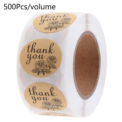 500pcs/roll 15 Designs Flower Thank You Kraft Stickers Round Seal Label ...