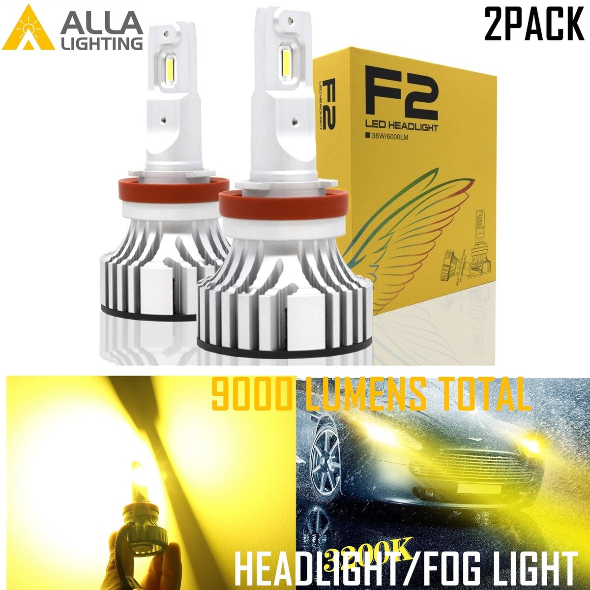 Alla Lighting H11 LED Headlight High/Low Beam Fog Light Bulb Lamp