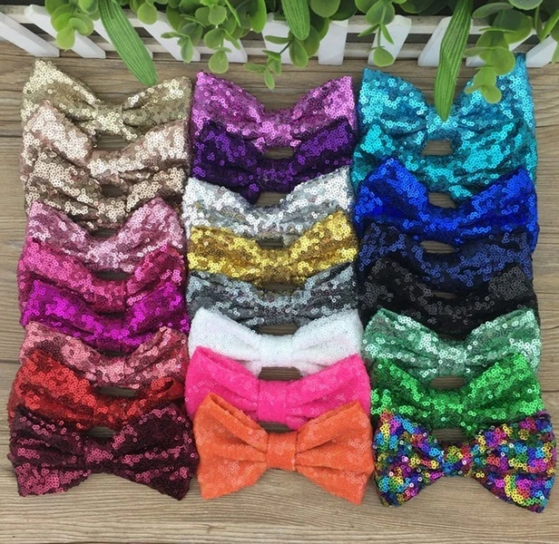 4 Inch Large sequin Glitter Sparkle Novelty Bow Hair Clip Alligator Clips  - Image 4 of 4