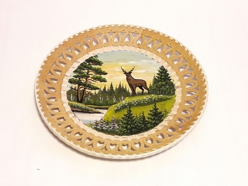 Holz Birkenrinde Wandgemälde Hänge Wand Bild Gemälde Handmade Durchmesser 27cm - Picture 2 of 15