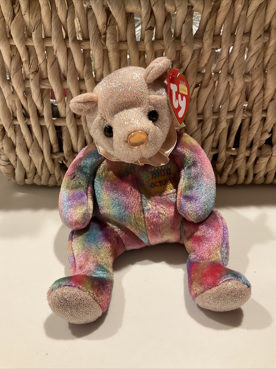 2002 Ty Beanie Baby October Bday Bear W/Birthstone Nose Vintage