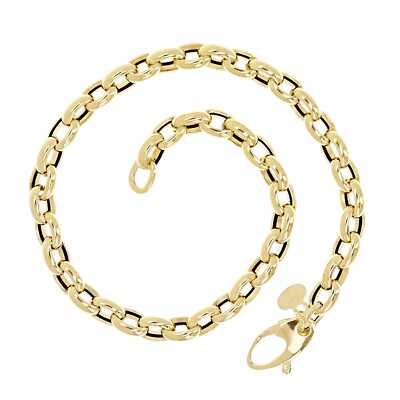 Italian 14k Yellow Gold Oval Rolo Link Chain Charm Bracelet 7.75'' 4.6mm 3.5grams
